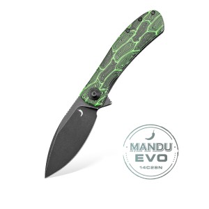 Nóż Składany Trollsky Knives Mandu EVO MTE017 Liner Lock Black Stonewashed 14C28N Green Turtle G10 Limitowana Edycja