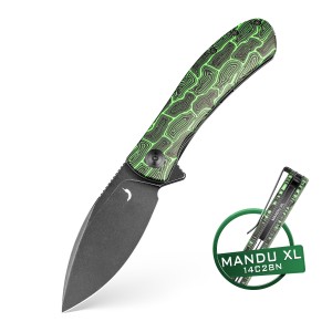 Nóż Składany Trollsky Knives Mandu XL MT037-XL Liner Lock Black SW PVD 14C28N Green Turtle G10 Limitowana Edycja