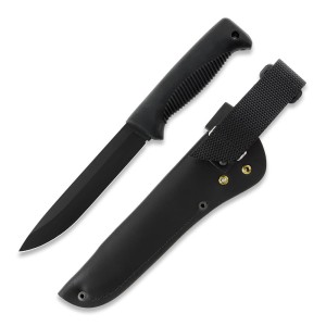Nóż Peltonen Knives M95 Ranger Puukko Sissipuukko FJP001 Stal 80CrV2 w Czarnej Powłoce Teflonowej PTFE Czarna Rękojeść TPE Czarna Pochwa Skórzana