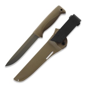 Nóż Peltonen Knives M95 Ranger Puukko Sissipuukko FJP060 Stal 80CrV2 w Powłoce Cerakote FDE Rękojeść Coyote TPE Pochwa Coyote Kompozytowa