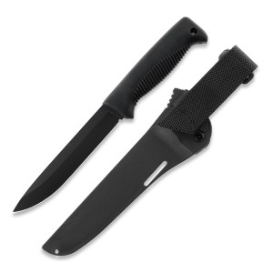Nóż Peltonen Knives M95 Ranger Puukko Sissipuukko FJP002 Stal 80CrV2 w Czarnej Powłoce Teflonowej PTFE Czarna Rękojeść TPE Czarna Pochwa Kompozytowa