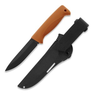 Nóż Peltonen Knives M07 Ranger Puukko Sissipuukko FJP133 Stal 80CrV2 w Powłoce Teflonowej PTFE Rękojeść Pomarańczowa TPE Pochwa Czarna Kompozytowa