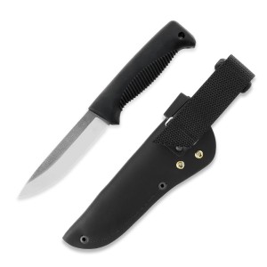Nóż Peltonen Knives M07 Ranger Puukko Sissipuukko FJP256 Stal N690 PTFE Czarna Rękojeść TPE Czarna Pochwa Skórzana