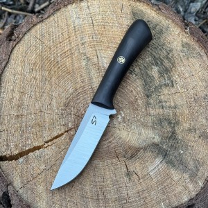 Nóż SJ-Knife Wilczy Pazur 'Łapa' Satyna Elmax Stabilizowany Czarny Grab Czarna Skórzana Pochwa