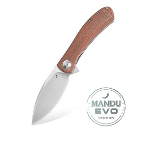 Nóż Składany Trollsky Knives Mandu EVO MTE007 Liner Lock Satin 14C28N Brown Micarta