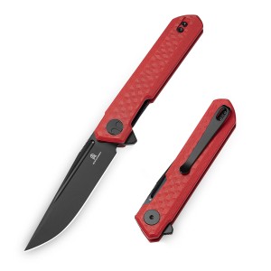 Nóż składany Bestechman Mini Dundee BMK03N Liner Lock Black PVD D2 Red G10 by Ostap Hel