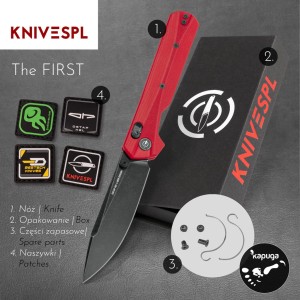Nóż Składany KNIVESPL The First Black Stonewashed 14C28N Red G10 Crossbar Lock Thumb Stud