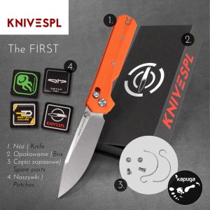 Nóż Składany KNIVESPL The First Stonewashed/Satin 14C28N Orange G10 Crossbar Lock Thumb Stud