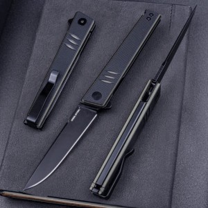 Nóż Składany Real Steel Kikashi 8071GB Flipper Liner Lock Flipper Black Stonewashed PVD 14C28N Black & Olive Green G10