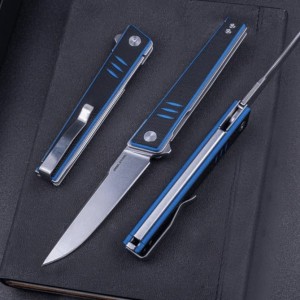 Nóż Składany Real Steel Kikashi 8071DS Flipper Liner Lock Flipper Stonewashed 14C28N Black & Blue G10