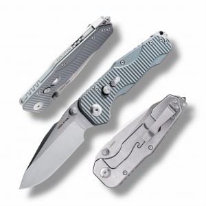 Nóż Składany Real Steel Evolution Ironclad 7911SG Drop Point Thumb Stud Frame Lock Stonewashed D2 Steel & Grey G10