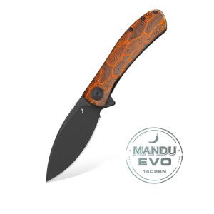 Nóż Składany Trollsky Knives Mandu EVO MTE012 Liner Lock Black Stonewashed 14C28N Orange Turtle G10