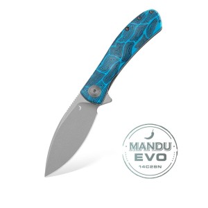 Nóż Składany Trollsky Knives Mandu EVO MTE011 Liner Lock Grey Stonewashed 14C28N Blue Turtle G10