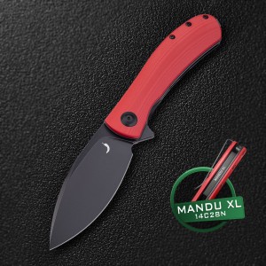 Nóż Składany Trollsky Knives Mandu XL  - czarne ostrze pokryte PVD ze stali 14C28N,  czerwone okładki G10
