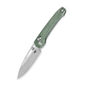 Nóż składany Bestech Knives Cobber BG68D Stonewash 14C28N Green Micarta regulowany kołek blokada Bar-Lock